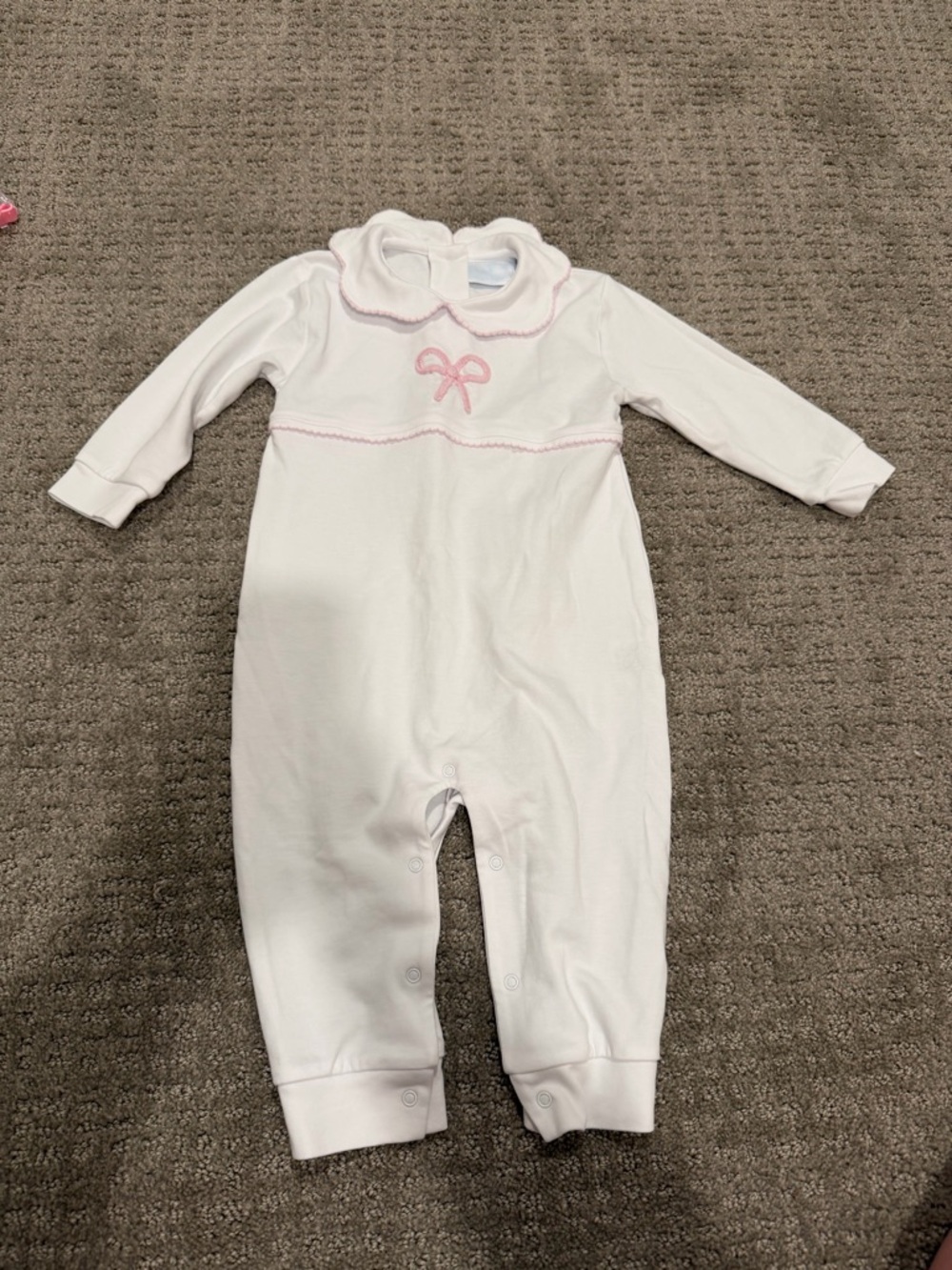 Little English White Playsuit with Pink Bow